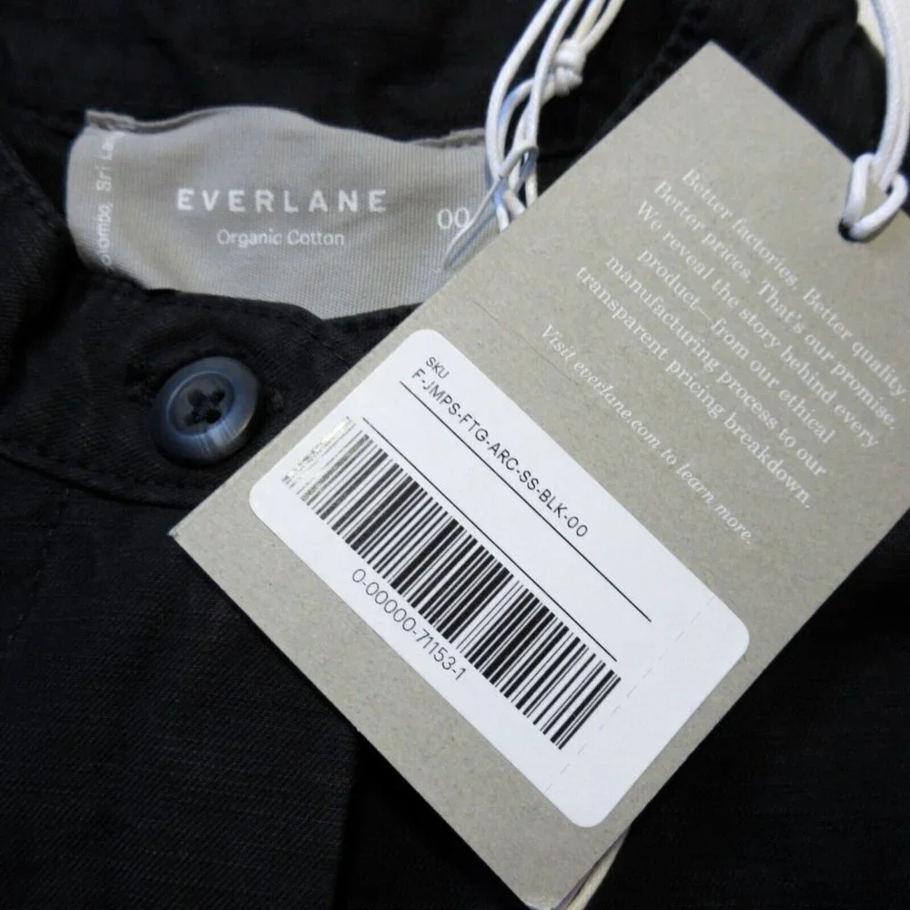 NWT Everlane The Fatigue Short-Sleeve Jumpsuit in Black Belted Cotton Utility 00